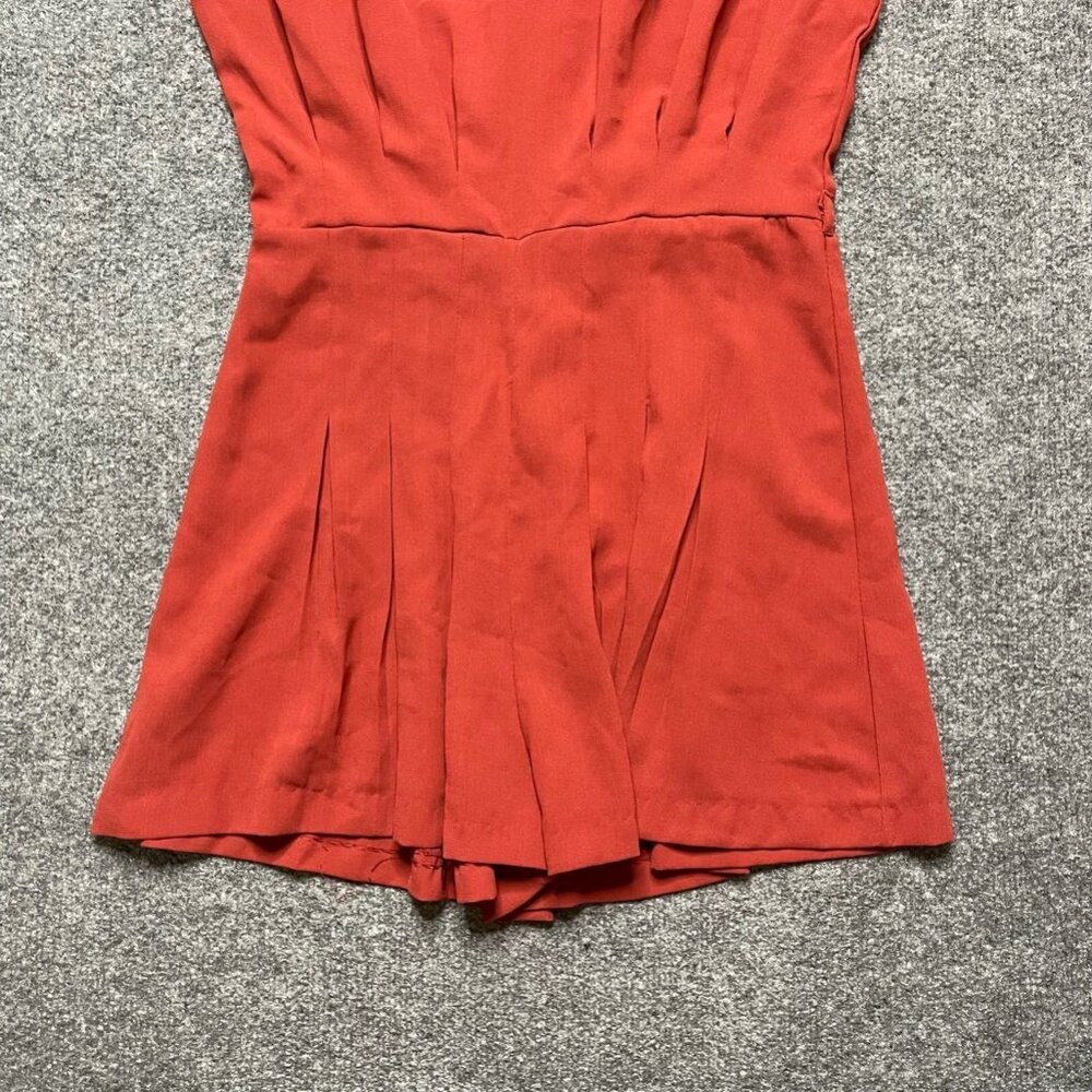 Topshop Womens Romper Playsuit Orange Pleated Jewel Neck Cap Sleeve Short 2 New - Picture 5 of 11